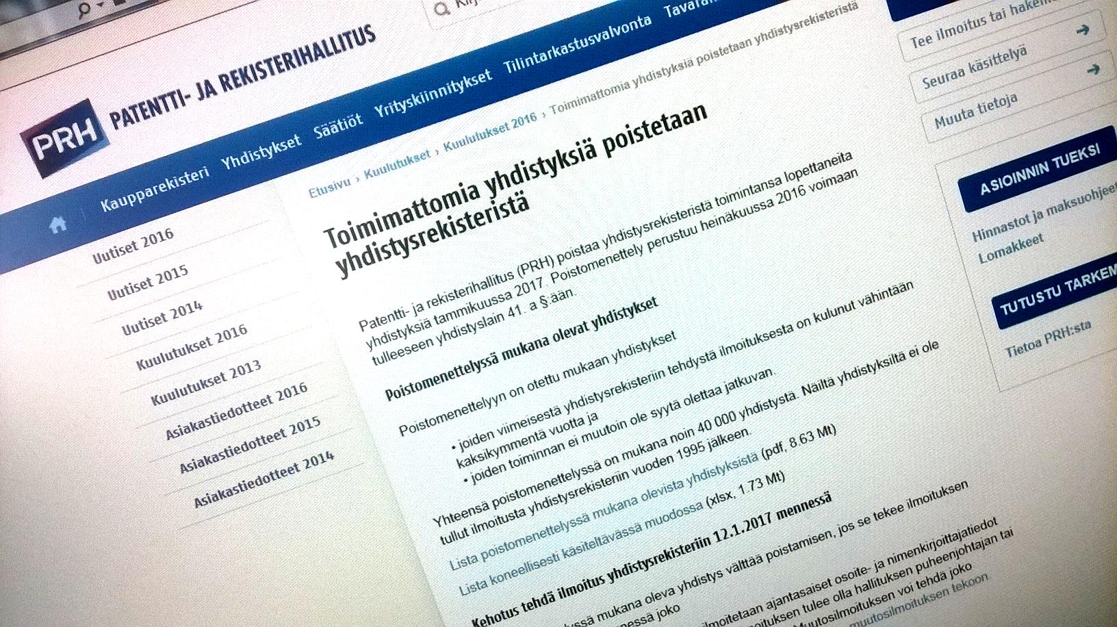 Onko yhdistyksesi tällä poistolistalla?