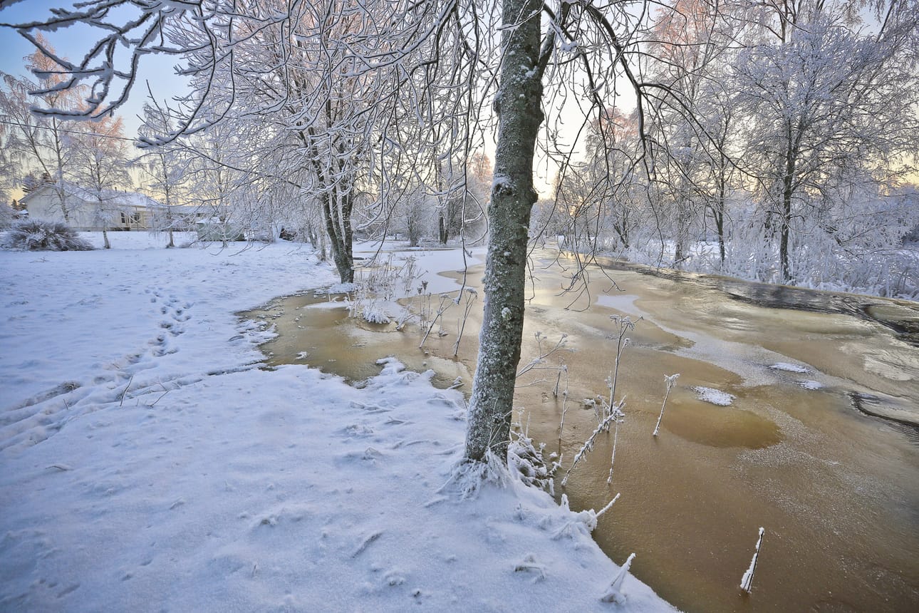 Hyyde voi nostaa veden pintaa jopa metreillä. Arkistokuva vuodelta 2014 Pyhäjoen tulvinnasta.