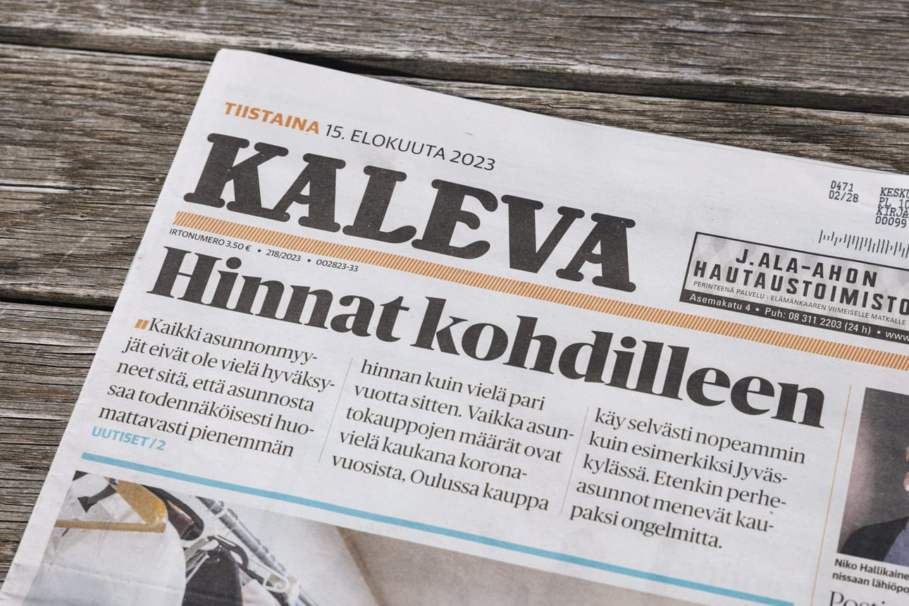 Suomen suurimpiin lukeutunut seitsenpäiväinen sanomalehti Kaleva päätti toukokuussa lopettaa sunnuntainumeronsa painamisen ja jakelun. LEHTIKUVA / RONI REKOMAA