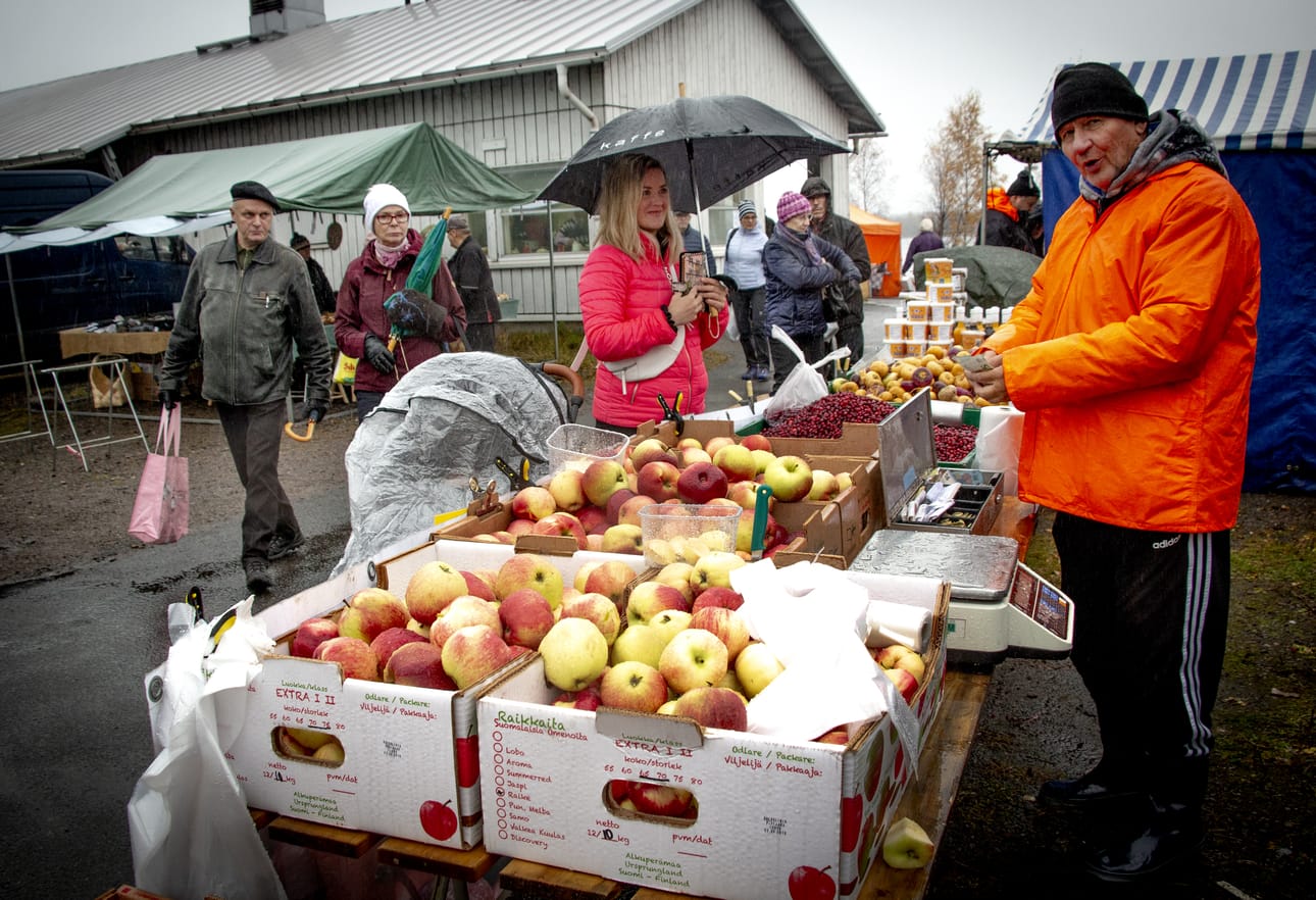 Lapaluodon kalamarkkinat järjestettiin 17. kerran. Pertti Wallenius möi markkinoilla muun muassa lobo-omenoita, kaskinauriita ja karpaloita. Katri Kärsämänoja toi vauvansa Anttonin käymään kalamarkkinoilla ensimmäistä kertaa.