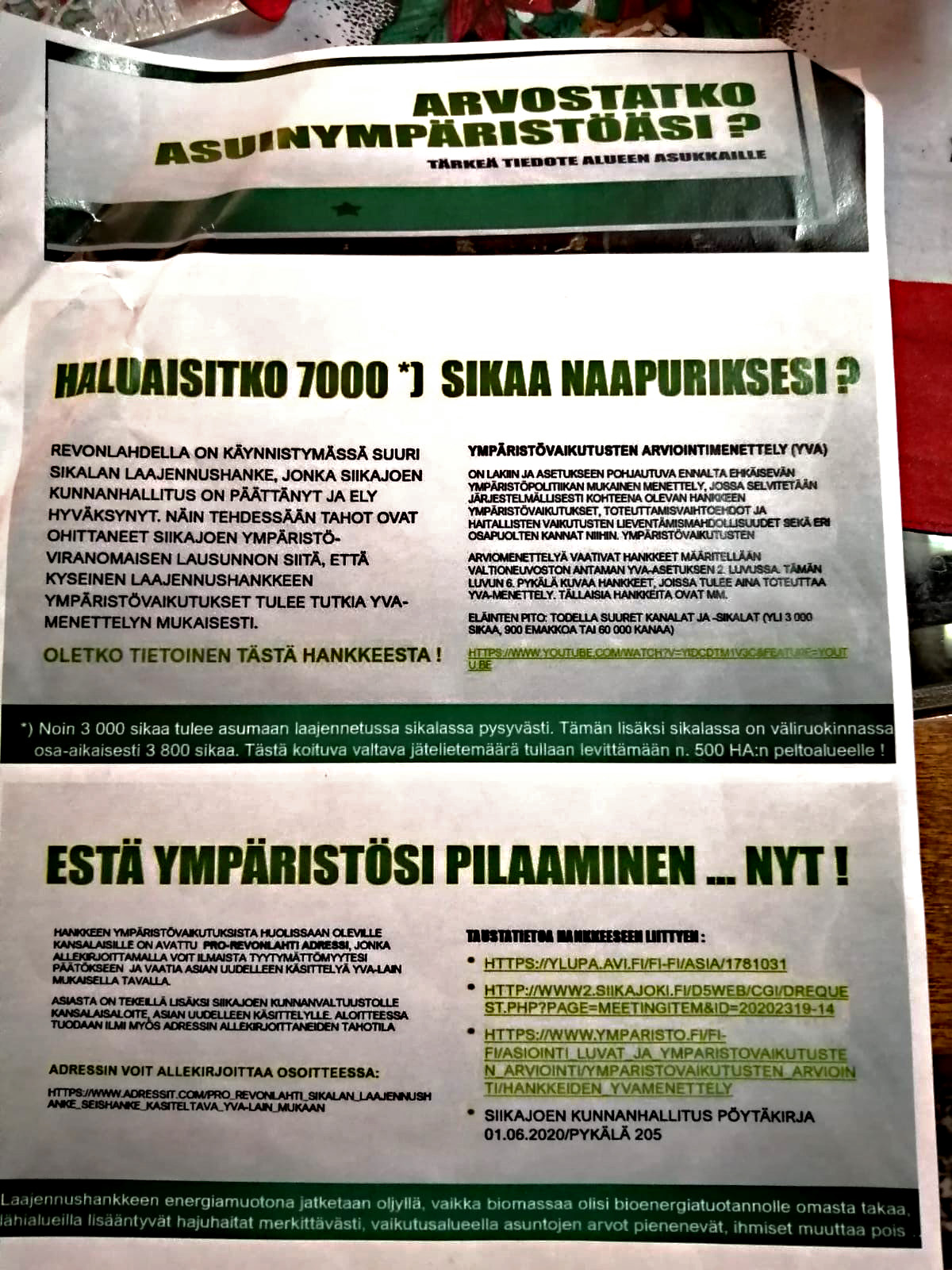 Sikalan laajennusta vastustetaan adressilla Revonlahdella – vaaditaan uutta käsittelyä ja YVA:a