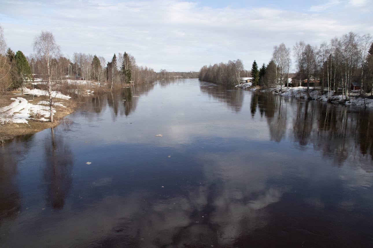 Sää viilenee Oulun seudulla alkaneella viikolla. Säätilan muutoksen uskotaan helpottavan tulvatilannetta. Vesi nousi sunnuntaina nopeasti Siikajoessa. Näkymä sunnuntai-illalta Rantsilan taajamasta, Siikajoen sillalta.