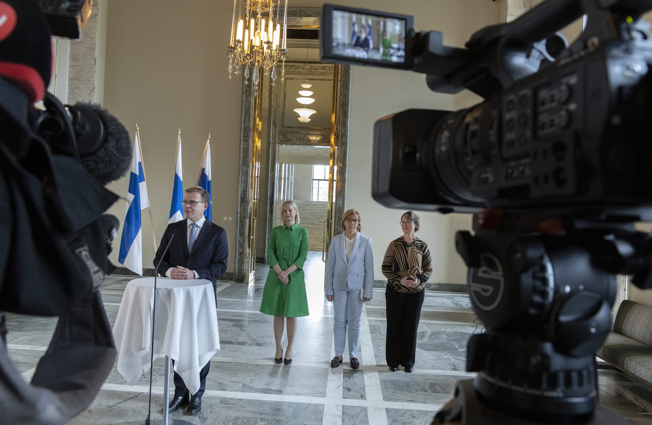 Kokoomuksen Petteri Orpo, perussuomalaisten Riikka Purra, RKP:n Anna-Maja Henriksson ja kristillisdemokraattien Sari Essayah aloittavat hallitusneuvottelut.