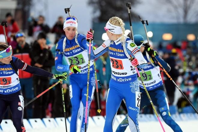 Tero Seppälä ja Kaisa Mäkäräinen päätyivät pariviestissä sijalle 12 ampumahiihdon MM-kisoissa Ruotsin Östersundissa torstaina. Kuva: Antti Aimo-Koivisto / Lehtikuva