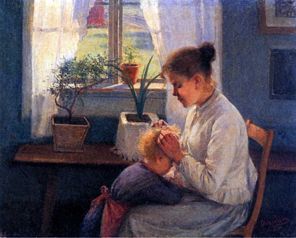 Elin Danielson-Gambogin maalaus Äidin huoli (1891) on suomalaistaiteilijan oma versio hollantilaisen Pieter de Hoochin 1650-luvun laatukuvamaalauksesta, jossa äiti nyppii täitä lapsensa hiuksista.