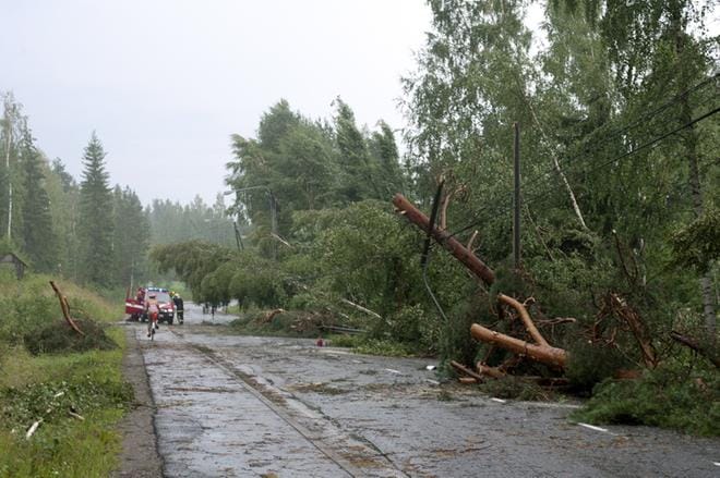 Lahja-myrsky kaatoi puita Kurussa Pirkanmaalla elokuussa 2010. KUVA: Juhani Latoniemi / arkisto