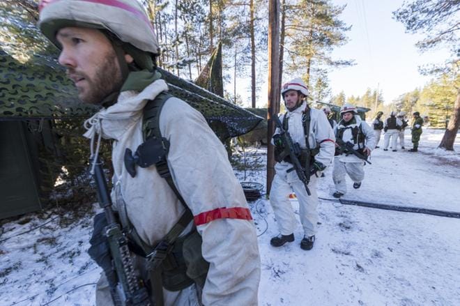 Reilut 2 000 ruotsalaista sotilasta osallistui Naton Trident Juncture -sotaharjoitukseen lokakuussa 2018 Norjassa. Myös Suomi oli mukana. KUVA: HEIKO JUNGE