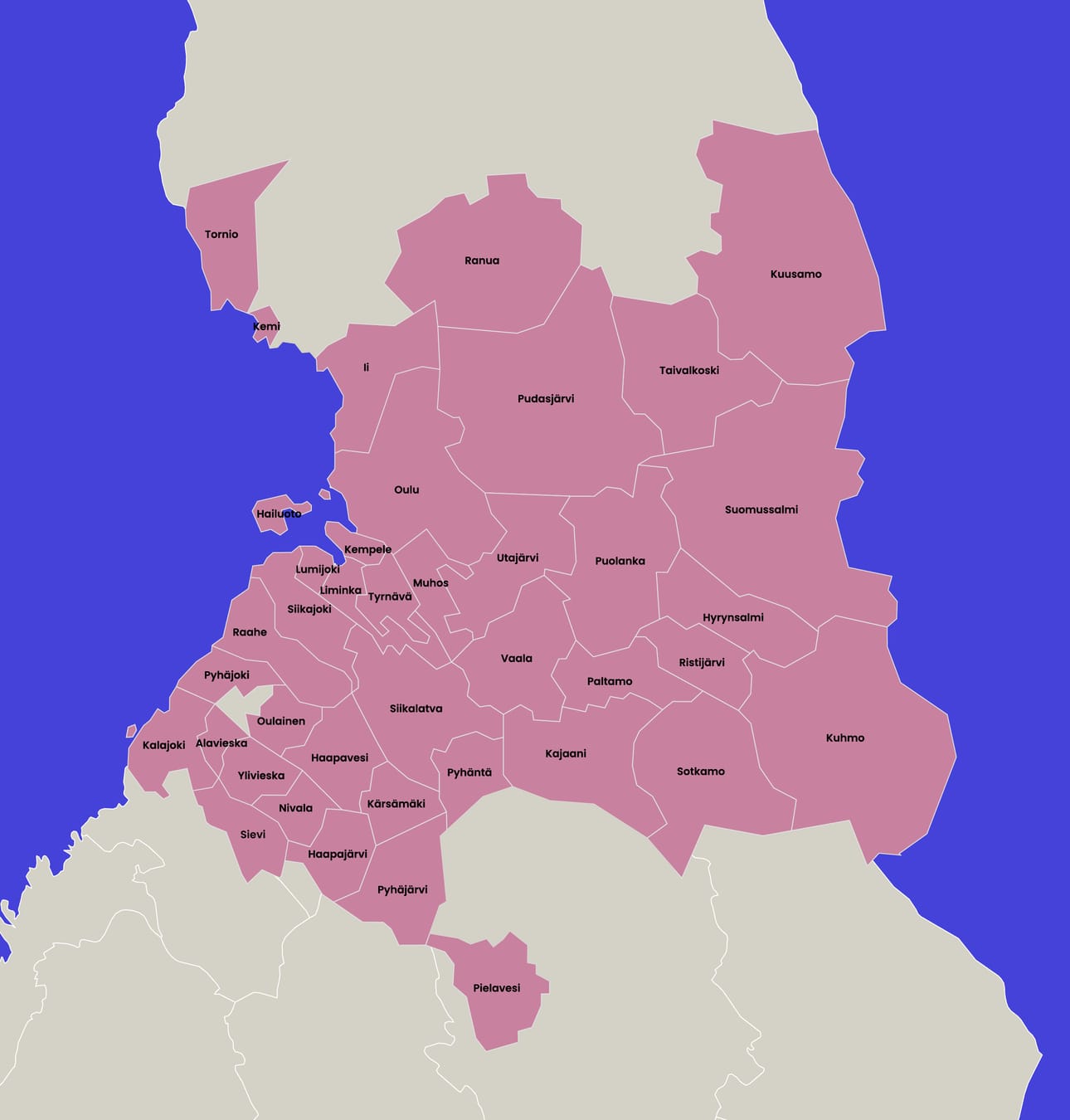 Toimintaa on yhteensä 40 kunnassa pohjoisessa Suomessa.