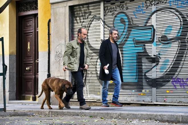 Lapsuudenystävät Tomás (Javier Cámara) ja Julián (Ricardo Darín) tapaavat vuosien jälkeen uudestaan ja viettävät muutaman unohtumattoman päivän nauraen, muistellen ja itkien. Mukana myös bullmastiffi Truman. KUVA: Yle Kuvapalvelu