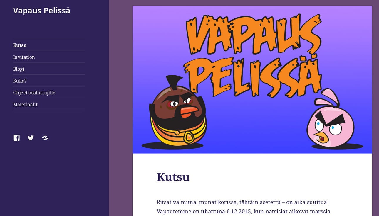 Kuvakaappaus Vapaus pelissä -mielenosoitustapahtuman järjestäjien verkkosivuilta.
