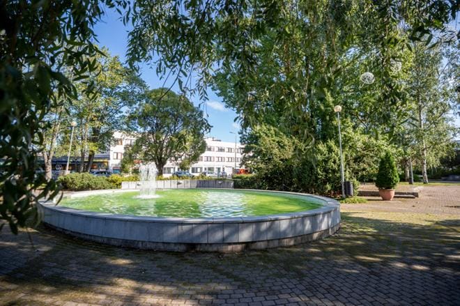 Seinäjoen Keskuspuiston huonokuntoinen koristeallas joutuu väistymään, kun paikalle nousee uusi lasten leikkipuisto. Kuva: Elena Mikkilä