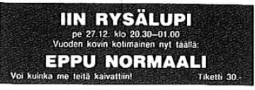 Ilmoitus Kalevassa 20.12.1985.