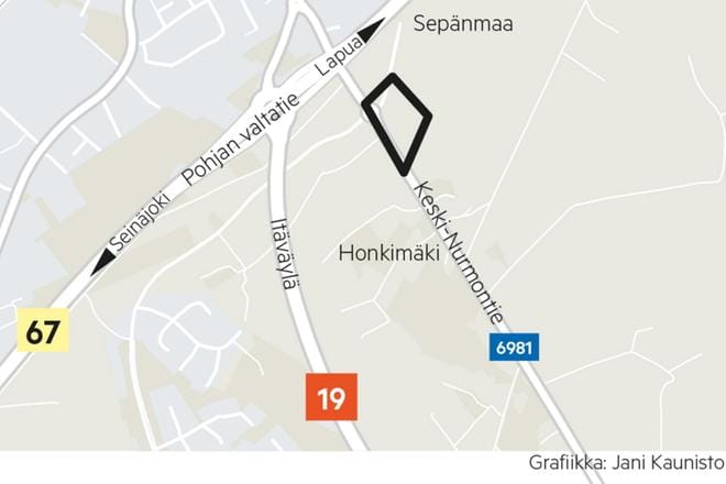 Musta vinoneliö Keski-Nurmon tien varressa merkkaa liikenneaseman paikkaa. Kaavan uudelleenläpikäynnin lisäksi Seinäjoen kaupungin on vielä selvitettävä, mitkä ovat alueen omistavan Eepeen tämän hetken tavoitteet.