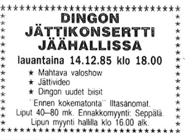 Ilmoitus Kalevassa 12.12.1985