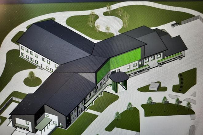 Näkymä lintuperspektiivistä Kauhavan uudesta hyvinvointikeskuksesta.