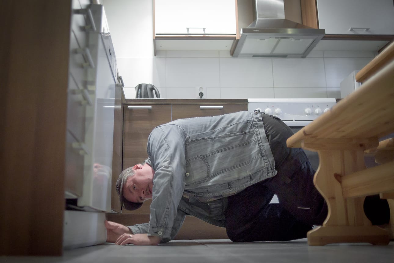 Juha Mustonen tarkastaa vanhaa kelomökkiä, jollaisissa myyräongelmat Rukalla useimmiten ovat.
