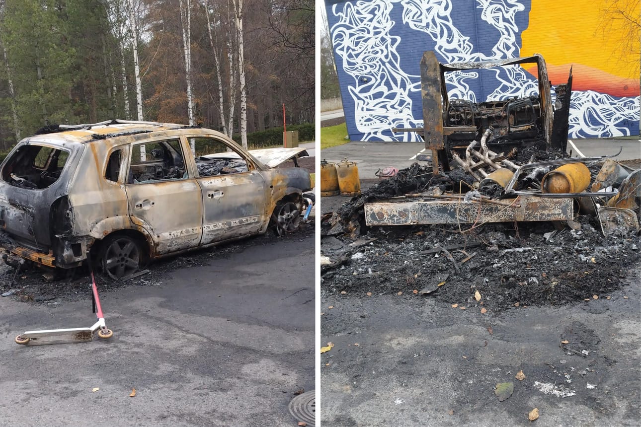 Tulipalo tuhosi asuntoauton täysin ja vaurioitti vakavasti vieressä ollutta autoa.