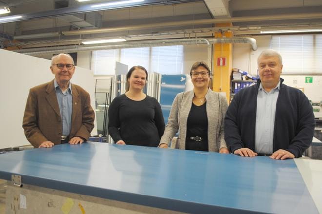 Esko Aho, Elina Vainionpää, Jaana Aho ja Juha-Matti Aho kuuluvat Muovilamin yrittäjäperheeseen. KUVA:EEVA-LIISA KULJU