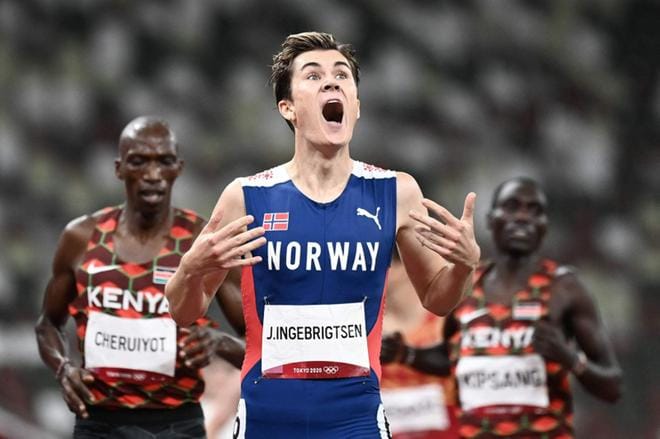 Norjan Jakob Ingebrigtsen voitti olympiakultaa 1 500 metrillä lauantaina. Kuva: Lehtikuva / AFP