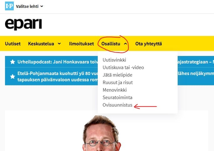 Eparin verkkosivun ylävalikosta pääset nopeasti kisaan mukaan.