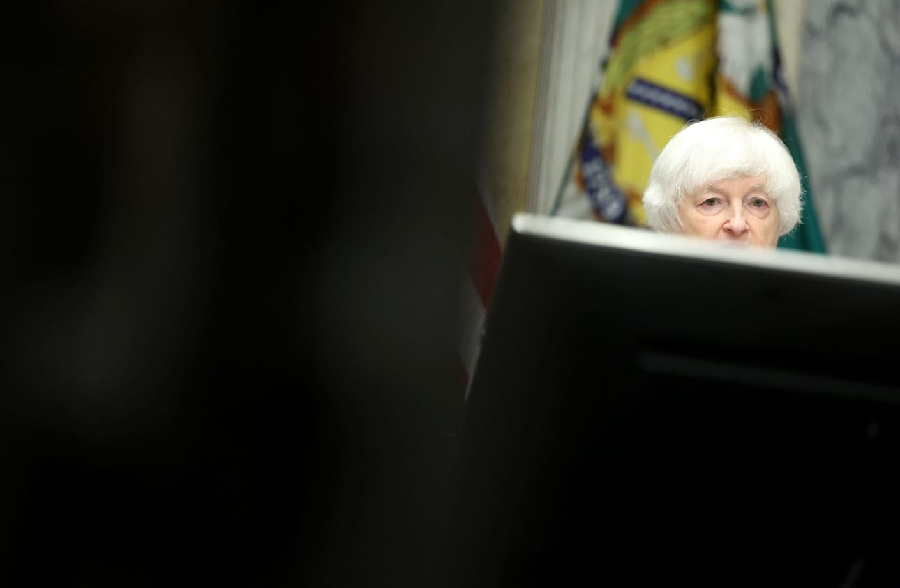 Yhdysvaltain valtiovarainministeri Janet Yellen kutsui Fitchin päätöstä mielivaltaiseksi ja vanhentuneisiin tietoihin perustuvaksi. LEHTIKUVA/AFP