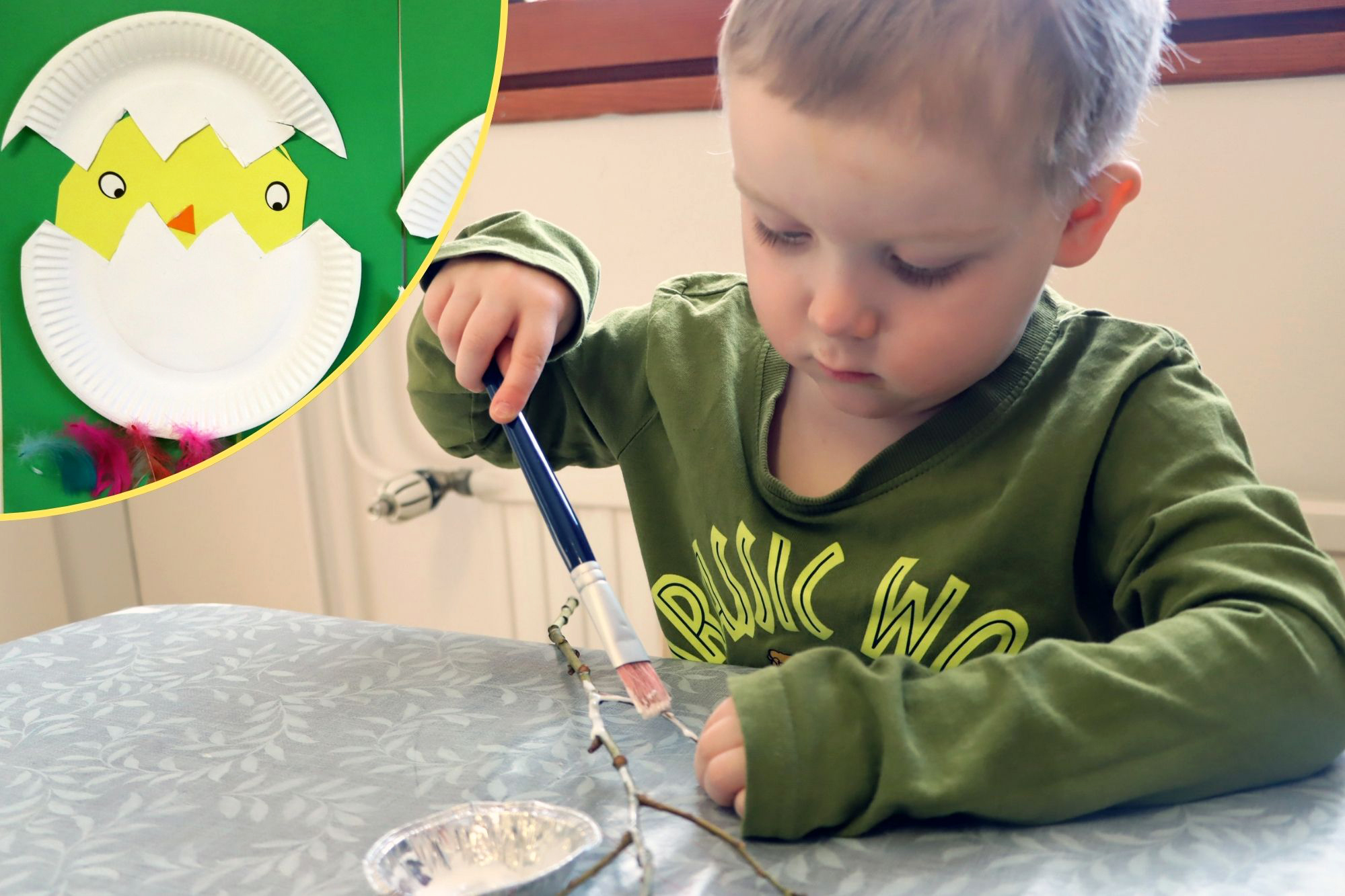 Näin syntyy näyttävä virpomisoksa käden käänteessä – Katso kuvat kuortanelaislasten pääsiäisvalmisteluista