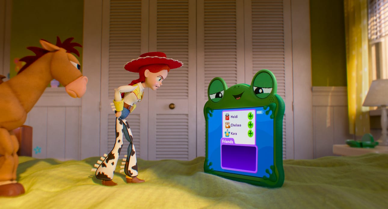 Täällä ei somea kaivata. Viidennessä Toy Story -elokuvassa karjapaimennukke Jessie ei innostu Bonnien uudesta Lilypad-tabletista, mutta sovinto löytyy lopulta.