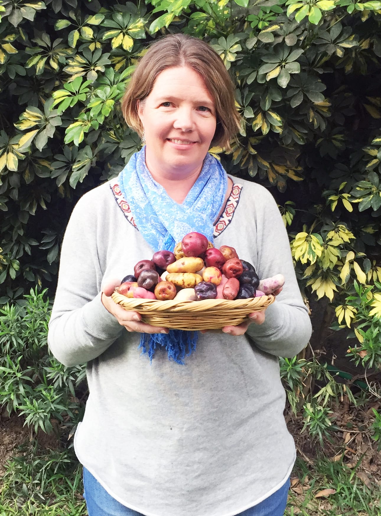 Hannele Lindqvist-Kreuze esittelee värikästä perulaista maatiaisperunasat