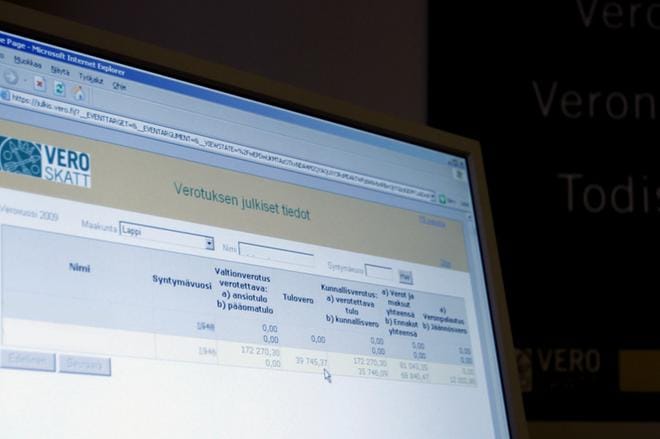 Verotiedot tulivat julkisiksi aamukahdeksalta. KUVA: Veli-Jukka Mustajärvi