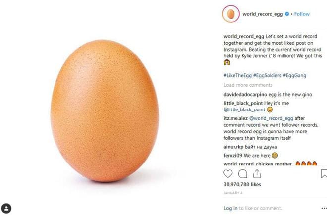 Tällainen aivan normaali kananmuna on nykyään Instagramin suosituin kuva. Kuvakaappaus Instagramista. KUVA: Kuvakaappaus