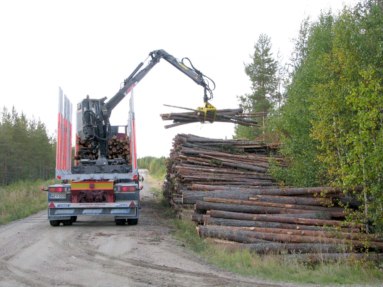 40 yksityisen puutavarakuution kuljetus valtion metsäautotietä pitkin maksaa lokakuun alusta lukien kuusi euroa kilometriltä. Käyttömaksut eivät koske henkilöliikennettä, kuten esimerkiksi metsästäjiä ja marjastajia.