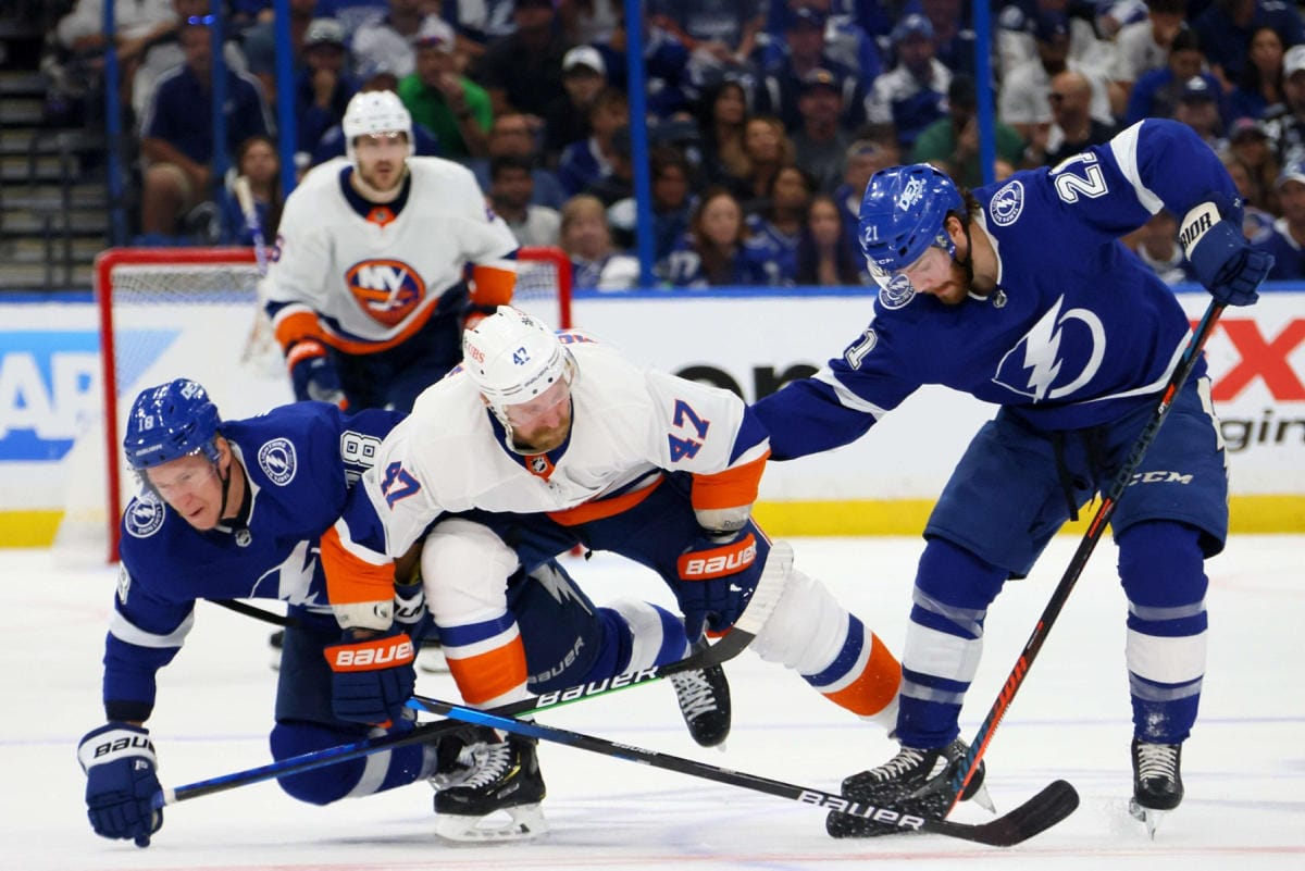 Brayden Point (oik.) oli isossa roolissa Tampa Bayn kahdessa edellisessä mestaruudessa. Lehtikuva/AFP