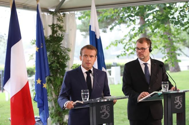 Pääministeri Juha Sipilä ja Ranskan presidentti Emmanuel Macron neuvottelivat ajankohtaisista EU-asioista Kesärannassa KUVA: