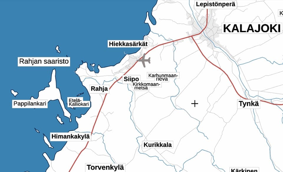 Sijainti merkitty karttaan ristillä.