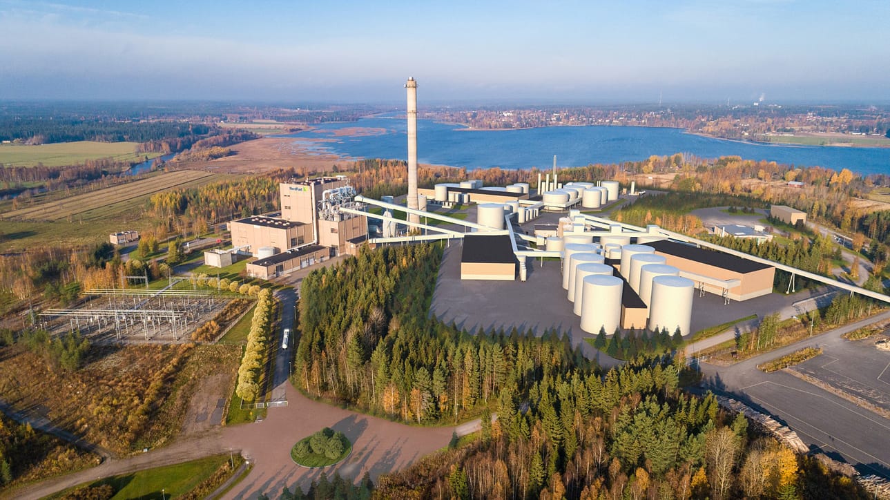 Havainnekuva Haapavedellä kaatuneesta Nordfuelin biotuotetehtaasta.