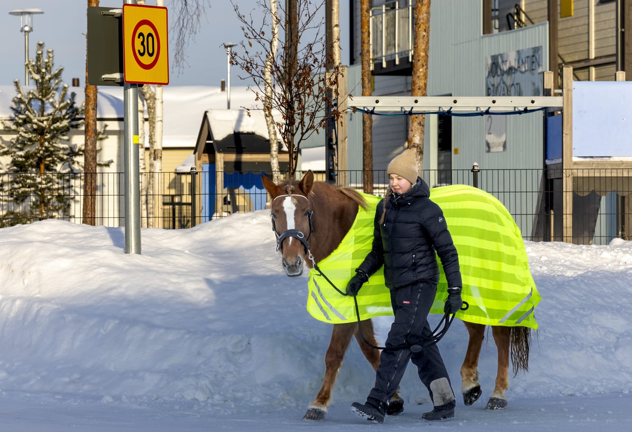 Illikainen ja Hilima kulkevat usein päiväkodin ohi kävelyillään. Tänään lapset ovat sisällä todennäköisesti pakkasen vuoksi, mutta Hilimaa ei palele.