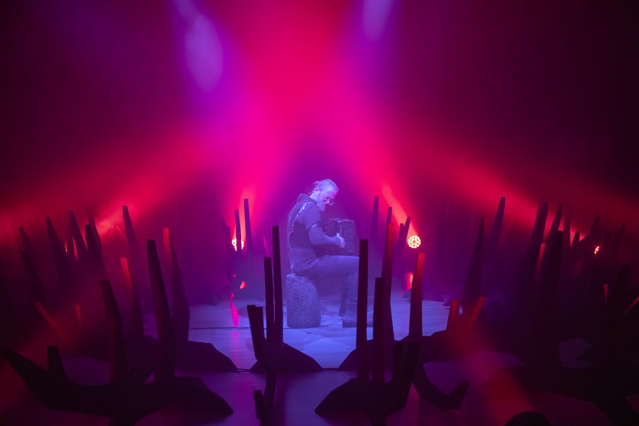 Antti Paalanen esittää Karu-tilateoksessa musiikkiaan eri aikakausilta. Teoksen valo- ja lavastussuunnittelusta vastaa Mikki Kunttu.