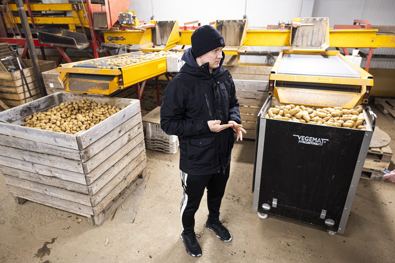 Lännentilan perunavarastosta pakataan perunaa kauppaliikkeisiin koko talvikauden ajan, kertoo Klaus Karjula.
