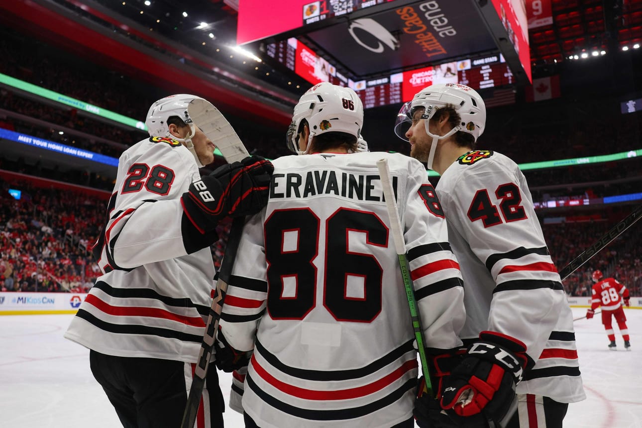 Suomalaishyökkääjä Teuvo Teräväisen maalit eivät auttaneet Chicagoa voittoon. LEHTIKUVA/AFP