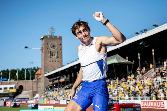 Seiväshyppääjä Armand Duplantis. Kuva: Christine Olsson / Lehtikuva, AFP