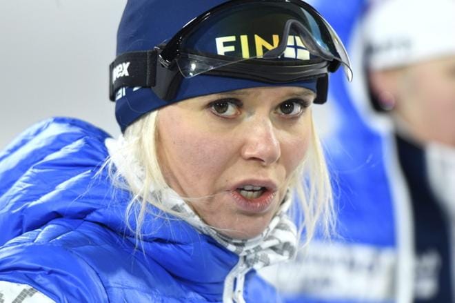 Ampumahiihtäjä Mari Laukkanen tavoittelee maastohiihton parisprintissä olympiamitalia yhdessä Krista Pärmäkosken kanssa. Kuva: Lehtikuva / Heikki Saukkomaa