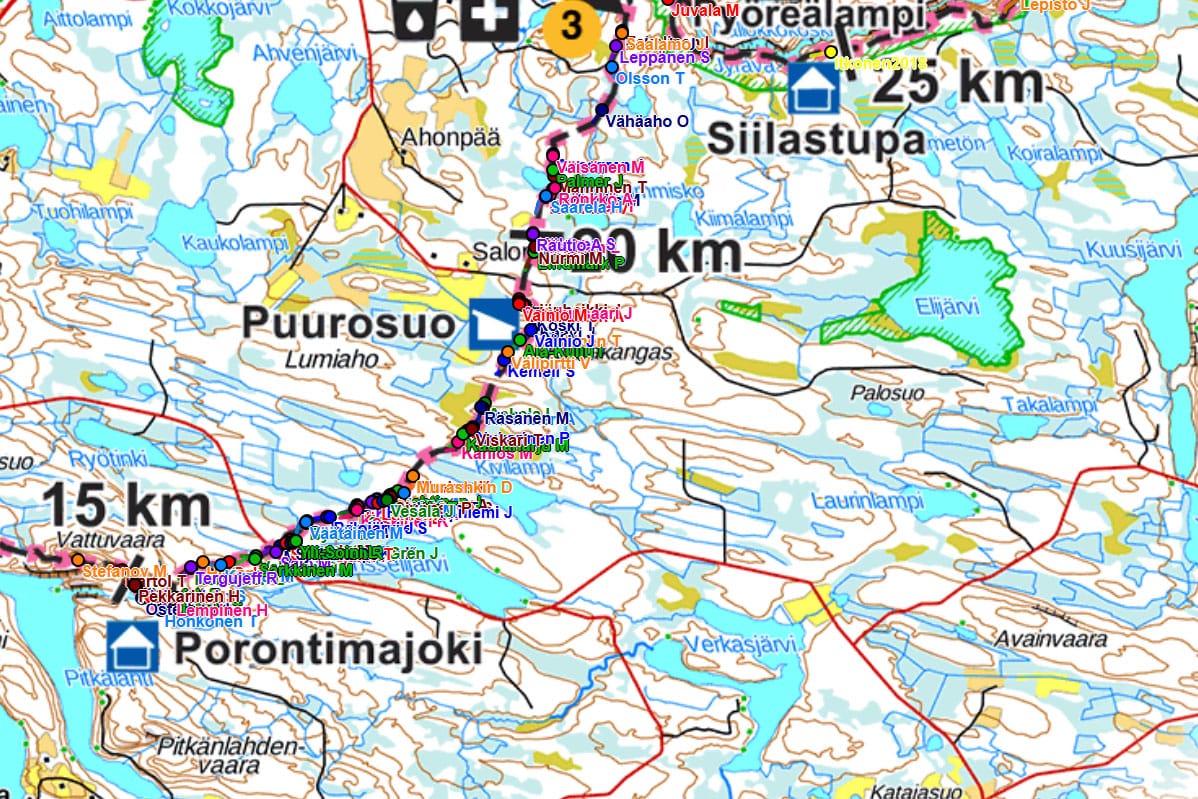 Kuvakaappaus NUTSin gps-seurannasta ennen kello viittätoista perjantaina.