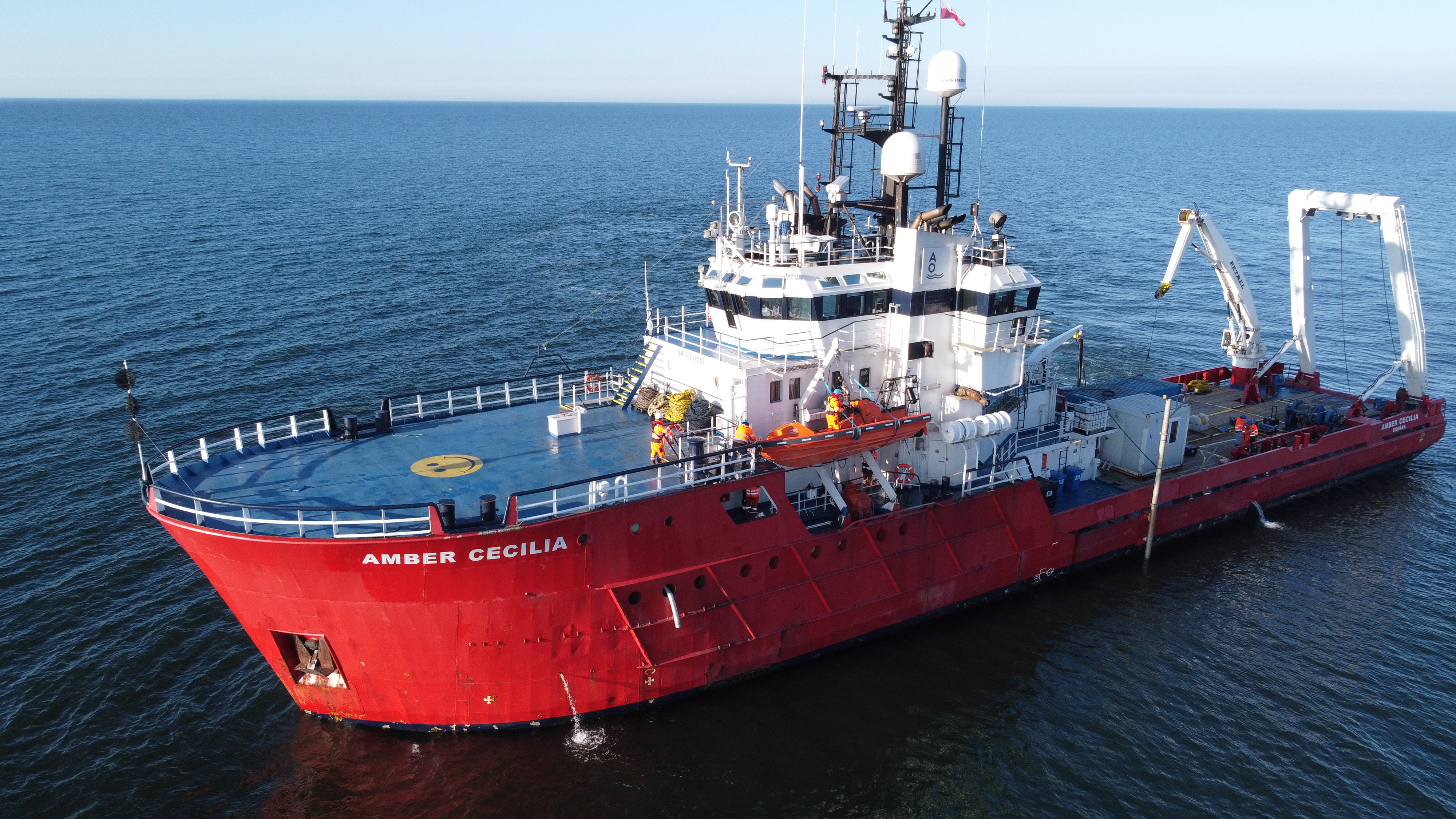The Amber Cecilia oceanographic survey vessel is waiting to enter the project area.