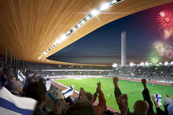 Havainnekuva uudistetusta Olympiastadionista. KUVA: TYÖYHTEENLIITTYMÄ K2S JA NRT