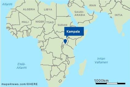 Kampala, Ugandan pääkaupunki. KUVA: Maps4news.com
