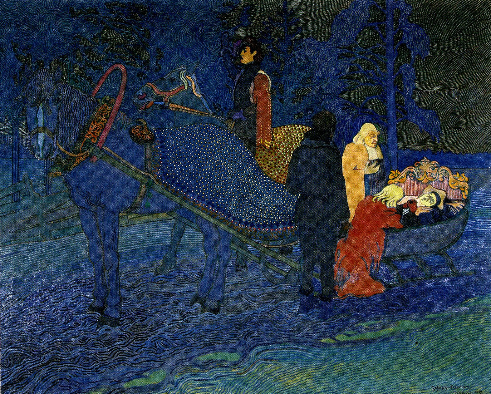 Turun piispa Mikael Agricola kuoli 9.4.1557 Uudenkirkon Kyrönniemen kylässä rauhanvaltuuskunnan paluumatkalla Novgorodista. Joseph Alasen maalaus vuodelta 1917.