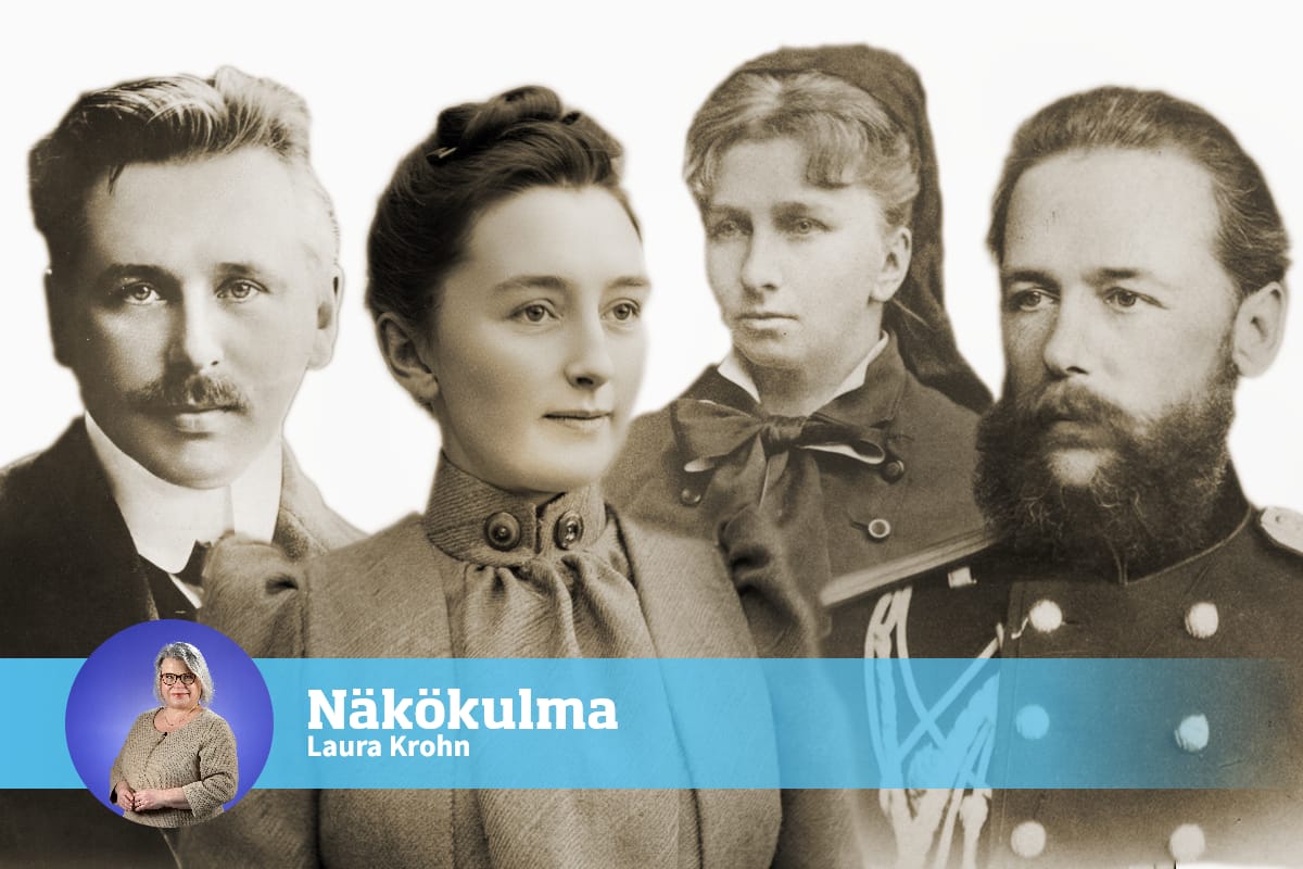 Järnefeltien perhe vaikutti 1890-luvun taitteessa myös Vaasassa. Kuvassa Eero Järnefelt, Aino Sibelius, Elisabeth Järnefelt ja Alexander Järnefelt. Grafiikka Jani Kaunisto.