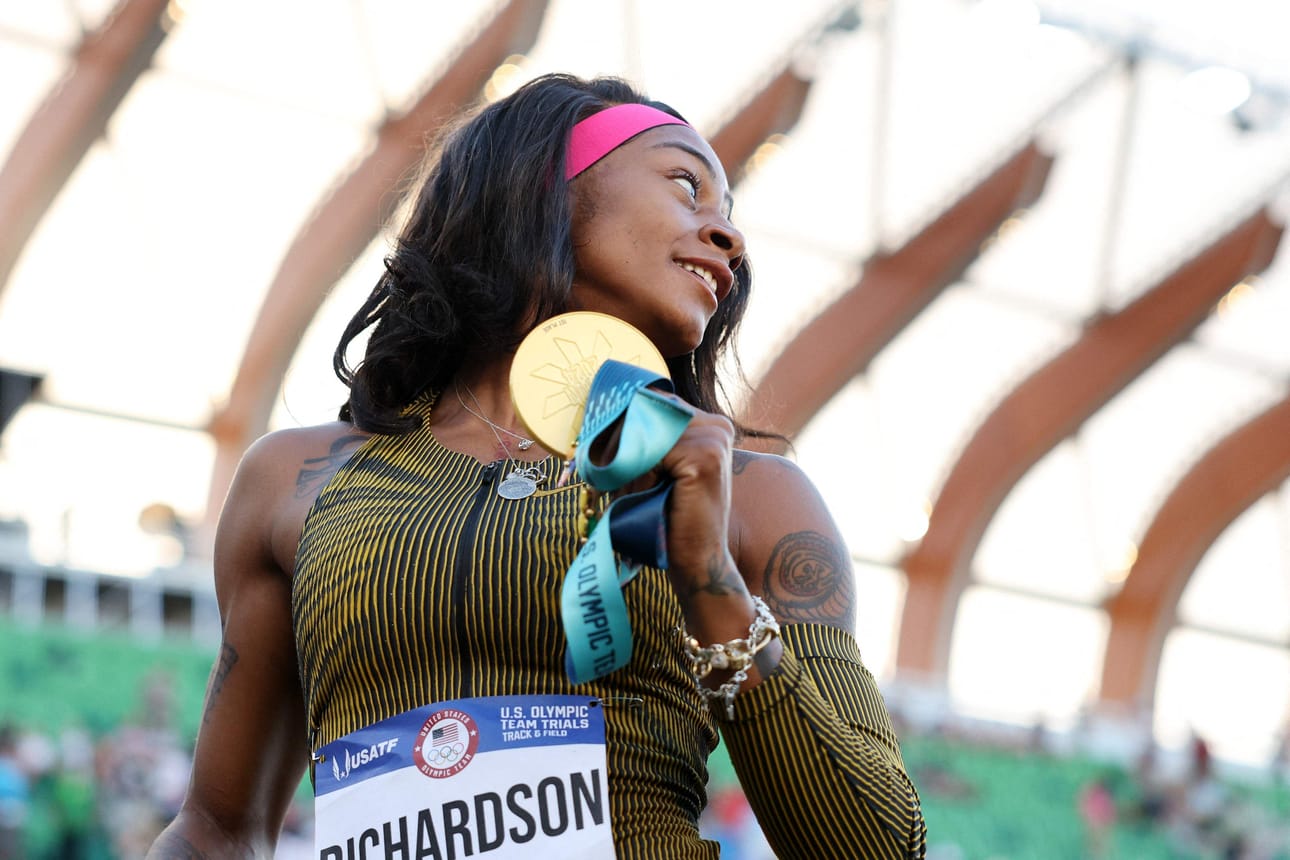 Sha'Carri Richardson voitti naisten 100 metrin finaalin Oregonin Eugenessa järjestetyissä Yhdysvaltain olympiakarsinnoissa. LEHTIKUVA / AFP