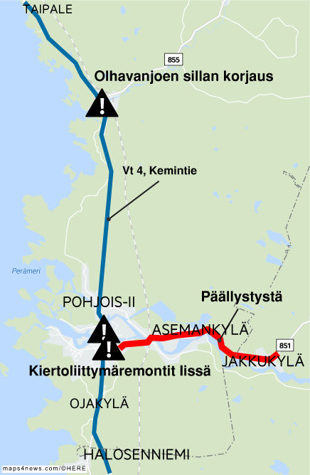 Iissä tehdään monta liikennettä haittaavaa remonttia.