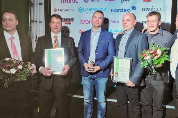 Palkitut yritykset julkistettiin Seinäjoen Yrittäjien perinteisessä Oktoberfestissä. Kuvassa ovat Kari Pitkäranta, Timo Pitkäranta, Janne Haapamäki, Timo Tammela, Juhani Rantala ja Mika Rantala.